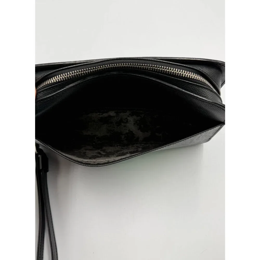 Authentic Louis Vuitton Taiga Baikal Clutch Bag Women Black Logo Genuine Leather